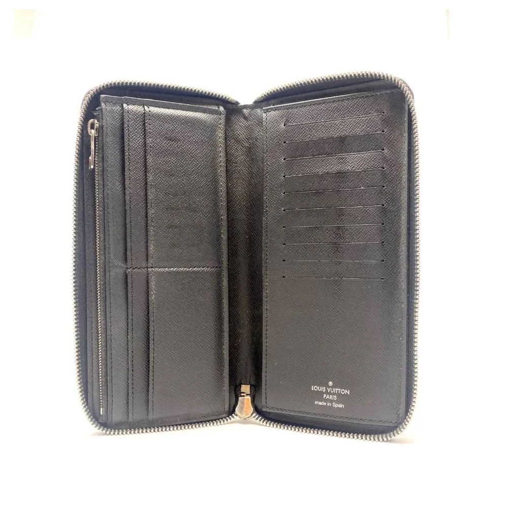 Louis Vuitton Black Epi Leather Zip Wallet with Gold Zipper